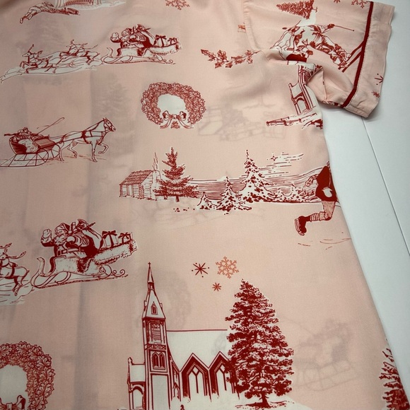KATIE KIME WOMENS APRES SKI TOILE RED HOLIDAY PRINT THEME PAJAMA TOP LG - Picture 9 of 16